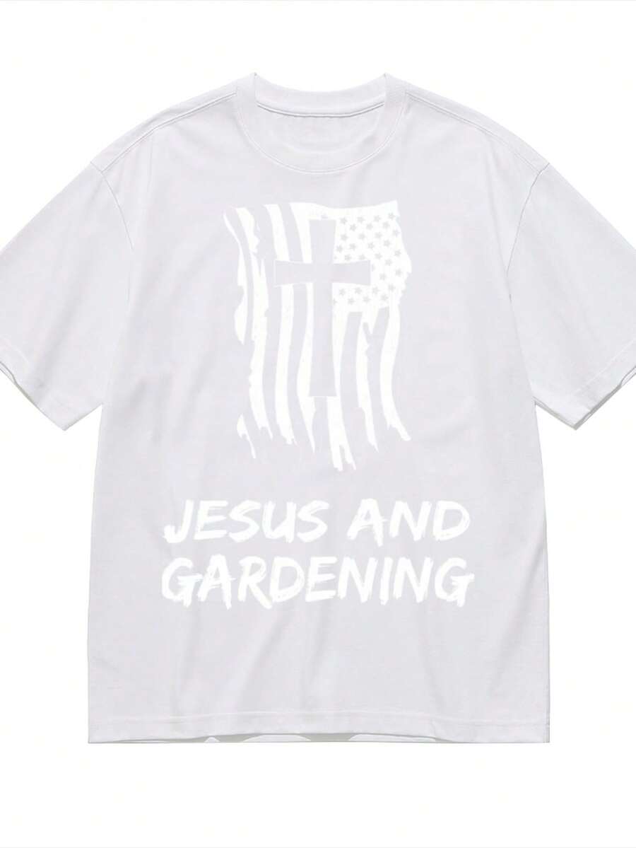 Jesus And Gardening Christian Gardening Fan T-Shirt For Women Men Cotton Short Sleeve Crew Neck Graphic Top Tee - 白色 - 查看 1