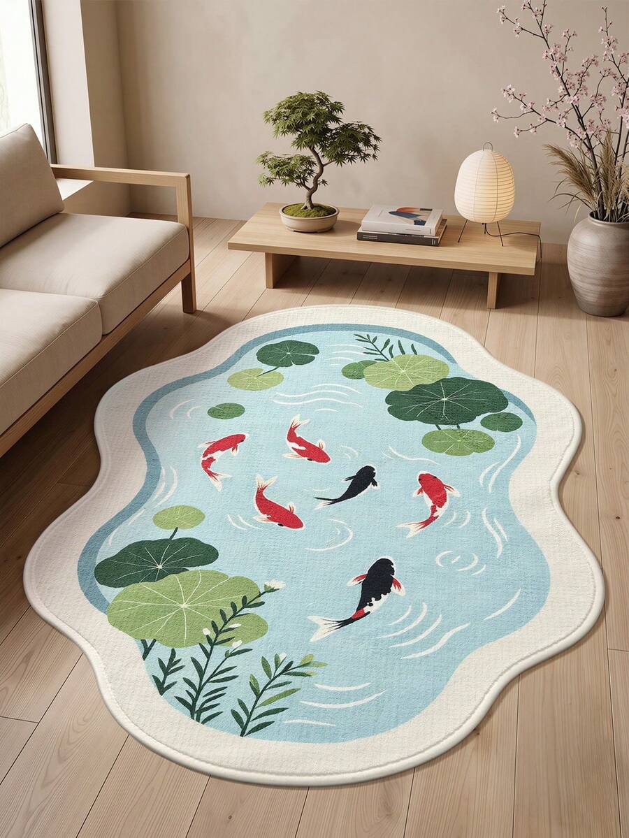 DAJIANG 1pc Koi Fish Print Rug, Kitchen Rug, Hallway Rug, Suitable For Bathroom, Kitchen, Outdoor, Indoor, Corridor, Bedroom, Living Room, Bedside Throw Rug, Machine Washable Easy To Clean, Non-Slip Backing Mat, Bedroom Decor Rug - Multicolor - View 1