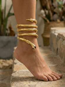 1pc Exaggerated Personalized Gold Snake-Shaped Coiled Spring Retractable Elastic Open Bangle, High-End Multi-Wear Party Collar Necklace, Niche Elegant Arm Cuff, Anklet, Foot Chain - Gold Snake Bracelet - View 4
