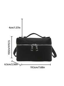 Bolso de mano, bolso de hombro/cruzado de mujer de moda en piel de PU, monedero cuadrado con cremallera de metal minimalista, versátil para uso diario y casual - Negro - Ver 2