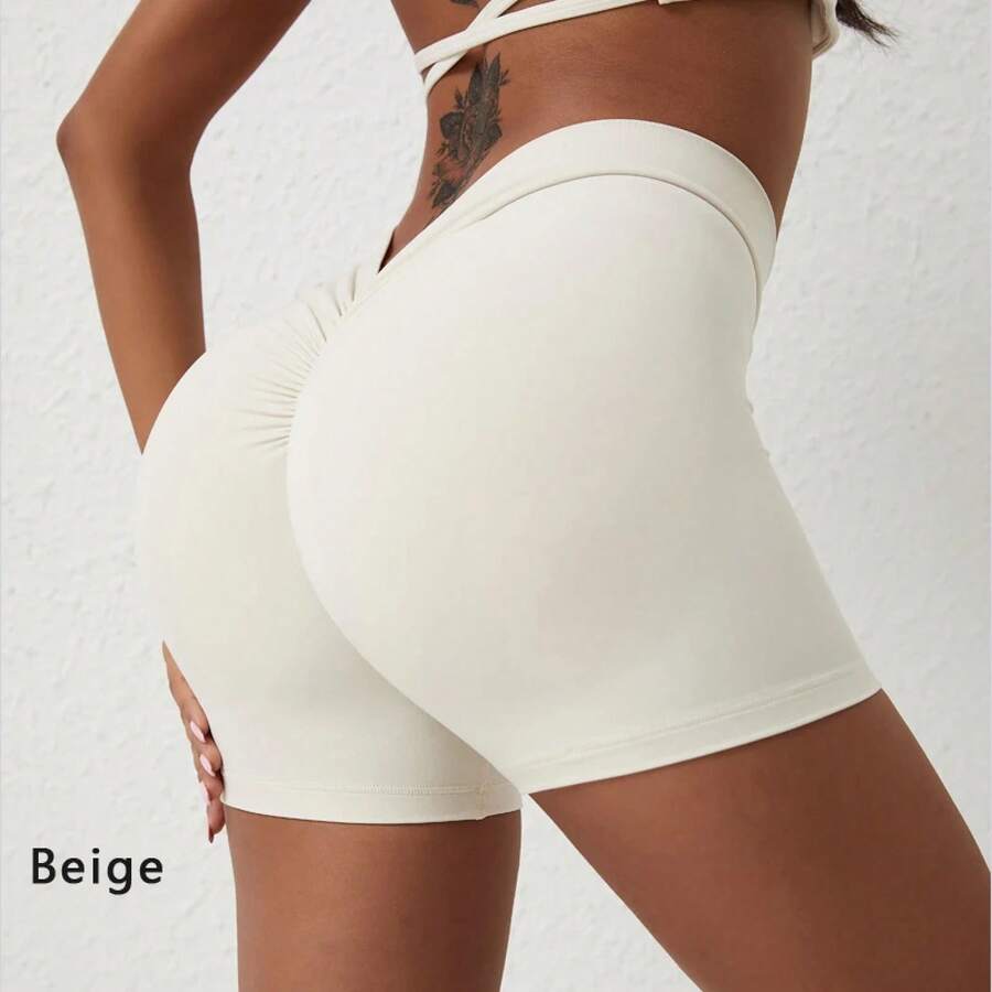 DIAS FIT JOY High Waist Butt Lifting Sports Shorts, Women's Nylon Yoga Shorts, Workout And Fitness Sports Pants - 米色 - 查看 1