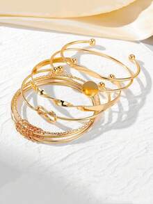 5 piezas/Set Brazalete de Estilo Bohemio Ajustable y Abierto, Puede Usarse Como Regalo de Joyería - Dorado - Ver 12