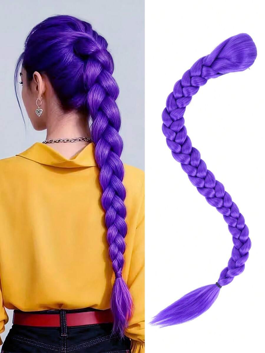 26inch Long Purple Braid Hair Ponytail Easy Clip In Purple Ponytail Hair Extensions For Cosplay Halloween And Christmas Costume - Multicolor - View 1