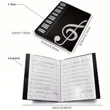 1pc 40 Pockets Double-Sided 80 Pages A4 Document Music Score Folder, Staff Paper Holder, Piano Sheet Music Holder, Insert Folder, Loose Leaf Binder, File Folder, Stationery Clip, Office Clip, Portable Waterproof Reusable - Multicolor - View 5