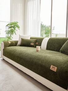1 pièce Housse de coussin de canapé en chenille de couleur unie, housse de canapé de style minimaliste moderne Wabi-Sabi, housse de siège de canapé douce et respectueuse de la peau, antidérapante et anti-poussière, durable et résistante à l'usure, protecteur de canapé anti-rayures et adapté aux animaux de compagnie, tapis de canapé toutes saisons, lavable en machine, convient pour le bureau, la chambre, le salon, l'extérieur, s'adapte aux canapés en L de 1 à 4 personnes, housse de canapé, housse de canapé - Vert - Voir 5