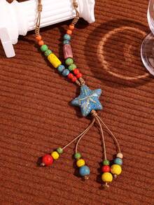 1 pieza Nuevo collar colgante geométrico asimétrico de metal con cuentas de colores exagerado estilo bohemio (El material es cerámica, talla grande pesado que la resina/plástico ordinario) - Multicolor - Ver 1