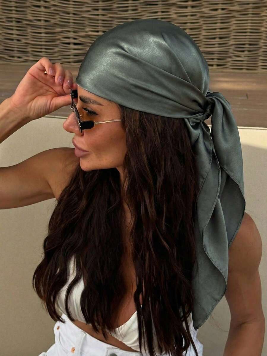 1 Stück Damen Lässig Einfarbig Satin Schal/Bandana, Minimalistisches Frühling/Sommer Haarschmuck Wickel, Geeignet für Urlaub, Strandparty, Straßenmode - Dunkelgrau - Übersicht 1