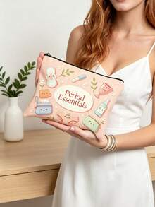 Essential Period Storage Bag, Cute Cartoon Sanitary Napkin Pattern Makeup Bag, Travel Toiletry Bag, Multi-Functional Storage Pouch, Women's Period Care Gift - Multicolor - View 4