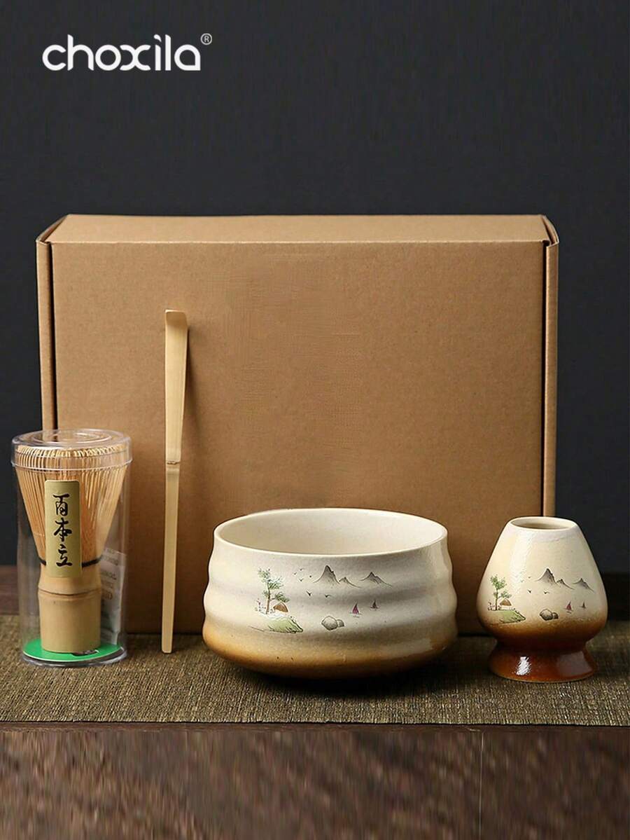 choxila 4件組抹茶套組 日式窯燒抹茶工具 多用途自然色茶筅 茶道禮盒組 - 遠山抹茶套裝 - 查看 1