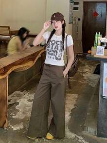 Printed Slim-Fit Versatile Short Sleeve T-Shirt Top For Women Casual White Summer - White - View 2