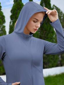 Hooded Zip-Up Jacket, Plus Size, European Style, New Spring/Summer Collection, Dark Colors, Lightweight And Breathable, Elastic Cuffs. Ideal For Outdoor Wear. - 藍色 - 查看 7