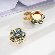 2pcs/Set Kancing Manset Pakaian Wanita Motif Bunga Kamelia Warna-warni, Set Kancing DIY, Aksesori Kancing Kerah Kemeja Serbaguna, Kancing Jepret Berlian Imitasi Bunga Biru untuk Manset Kemeja Wanita - A - View 13