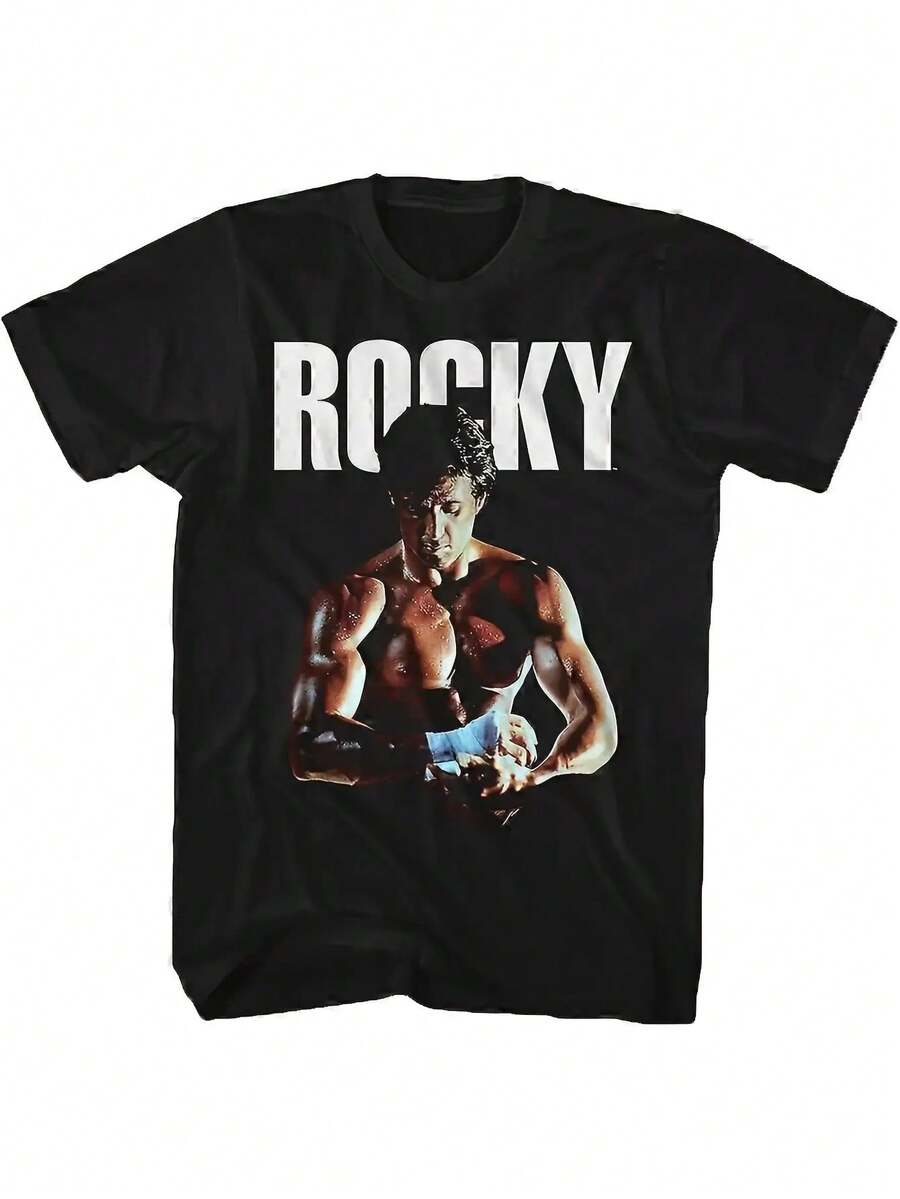 Men's Rocky Balboa Graphic T-Shirt: Featuring A Classic Design Inspired By Rocky Balboa And Creed, This Black T-Shirt With White Text Is Perfect For Casual Wear Year-Round. - 灰色 - 查看 1