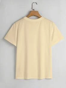 Short-Sleeved T-Shirt With Round Neck And Red Heart Print 9TDB - Khaki - View 2
