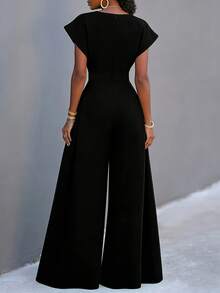 Mono elegante, pantalón largo de pierna ancha, mono de mujer de moda de pierna larga, Niannian - Negro - Ver 4
