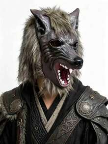 萬聖節狼頭乳膠動物面具，角色扮演、恐怖屋逃脫遊戲、派對服裝與拍照道具 - 彩色 - 查看 3