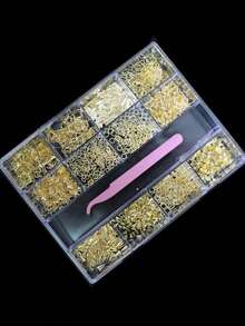 13格豪華禮品套裝美甲裝飾水鑽鉚釘樹脂珍珠亮片組合美甲飾品 - 彩色 - 查看 11
