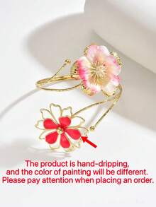 1 pieza Brazalete abierto de moda bohemio personalizado exagerado elegante de oro o brazalete de brazo, con girasol, estrella de mar, flor tie-dye con incrustaciones de strass, múltiples estilos disponibles, adecuado para uso diario todo el año, vacaciones, temporada de graduación, mejor amigo, regalo festivo, vacaciones en la playa, fiesta en la , reunión, cena y talla grande ocasiones, producto pintado a mano con goteo de aceite, las imperfecciones menores son inevitables, por favor compre con confianza - Multicolor - Ver 5