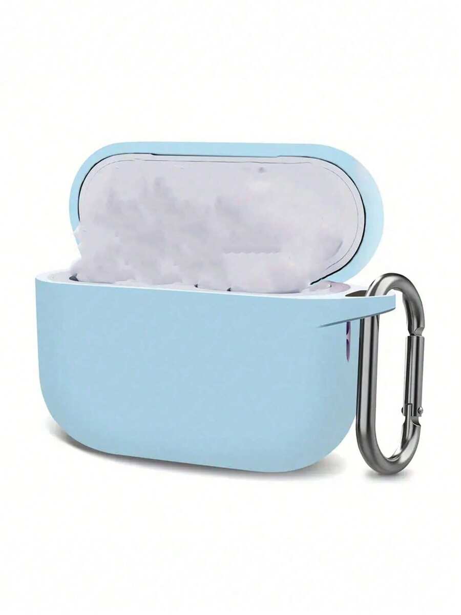 1pc Solid Color Silicone Earphone Case Compatible With AirPods, With Carabiner - Baby Blue - View 1