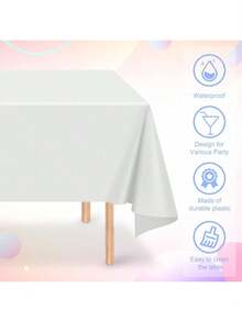 1 Set Rectangular Tablecloth With Pleated Table Skirt, PEVA Plastic Oil-Proof Waterproof Stain-Resistant Wedding Party Decoration Set, Suitable For Birthday Party, Event, Banquet, Baby Shower - White - View 11