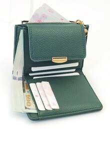 MINGYOU Fashion Soft Textured Handheld Short Wallet Zipper Coin Purse - Teal Blue - View 7