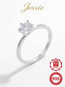 1枚经典优雅浪漫时尚925银立方氧化锆圆形单钻戒指，适合约会、订婚、派对等场合，展现女性魅力，是送给女性的绝佳礼物。 - 銀色 - 查看 1