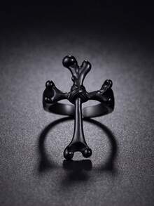 1 pieza Anillo de Cruz de Esqueleto Personalizado de Moda, Adecuado para Uso Diario de Hombres y Mujeres - Negro - Ver 1