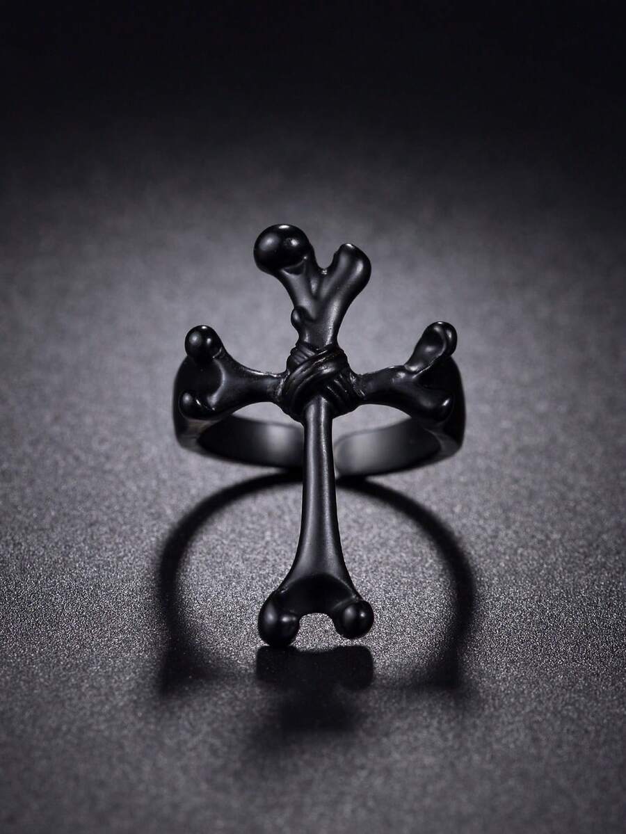 1 pieza Anillo de Cruz de Esqueleto Personalizado de Moda, Adecuado para Uso Diario de Hombres y Mujeres - Negro - Ver 1