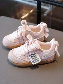1 Pair Infant Princess Style Mesh Casual Shoes, Soft Rubber Non-Slip Sole, Lace Decor Baby Girl Spring/Summer Daily Walking Shoes - Pink - View 5