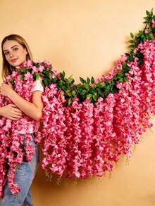 1/2pcs Artificial Wisteria Vine, Durable Plastic Faux Wisteria Flower Garland Hanging Decor, Suitable For Year-Round Wedding Decoration, Indoor/Outdoor Commercial Decoration - Multicolor - View 6