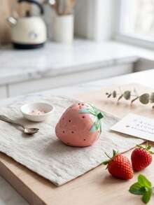 2 pièces Salières et poivrières créatives en céramique en forme de fraise, peintes à la main, pots à assaisonnement, convient pour un usage quotidien à la maison, bouteilles d'épices pour table de restaurant, fêtes de barbecue en plein air, cadeaux, décoration de fête - Multicolore - Voir 7