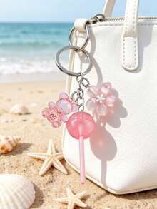 Cute Pink Lollipop Keychain With Acrylic 3D Transparent Bear And Flower Pendant, Kawaii Resin Keyring, Women/Girls Beautiful Key Ring, Round Lollipop Shaped Alloy Keychain, Daily Use, Mini Fashion Wallet Accessory, Can Decorate Phone, Bag, Backpack, Keys, Pants And Handbag, Perfect Small Gift For Mother's Day/Teacher's Day/Birthday/Valentine's Day/Summer, Lightweight Metal Key Ring With Lollipop And "Sweet" Candy Pendant - Multicolor - View 9