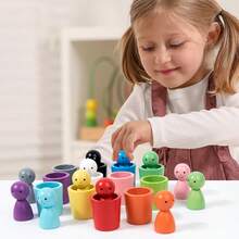 Wooden Color Sorting Cup Doll Set, Matching And Stacking Cup Game, 12 Color Recognition Peg Dolls, Preschool Learning Activity Educational Fine Motor Skills Doll, Suitable For Children 3 Years And Above, Boys And Girls Gift - 彩色 - 查看 4