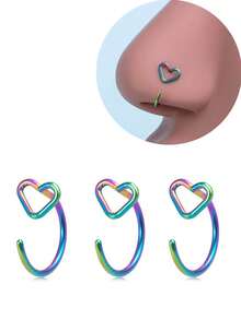 3pcs Multi-Color Minimalist Open Heart C-Shaped Nose Rings, Exquisite Hollow Heart Nose Piercing Jewelry, Suitable For Daily Wear - Nose Piercing - View 12