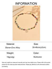 1pc Fashion Dopamine Colorful Crushed Stone Beaded Necklace With Fashion Enamel Geometric Pendant, Clavicle Chain For Women, Suitable For Daily Wear, Summer Vacation, Date, Party And Music Festival - Multicolor - View 4