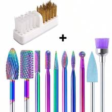 11PCS Nail Drill Bit Set With Cleaning Brush 3/32" Professional Nail Drill Bits Cuticle Nail Drill Bits Acrylic Gel Nail Tech Manicure Pedicure Home Salon - Multicolor - View 6