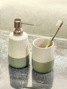 1pc Modern Minimalist Ceramic Soap Dispenser & Toothbrush Holder | Freestanding Non-Slip Design, Ideal For Bathroom Storage And Organization - Multicolor - View 3