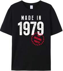 Gemacht in antiken ursprünglichen Baumwolle T-Shirt Geburtstag Vintage Vater Freund Geschenk T-Shirts - Schwarz-1-1979 - Übersicht 2