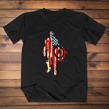 Oversized T-Shirt With Flag Print, Crew Neck, Basic Streetwear Casual Vintage Style Urban Rock Aesthetic Women's Clothing Y2K - 黑色 - 查看 1