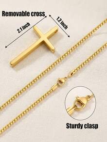 Men's Pendant Necklace, Men's Stainless Steel Cross Chain Pendant Necklace - Gold - View 1