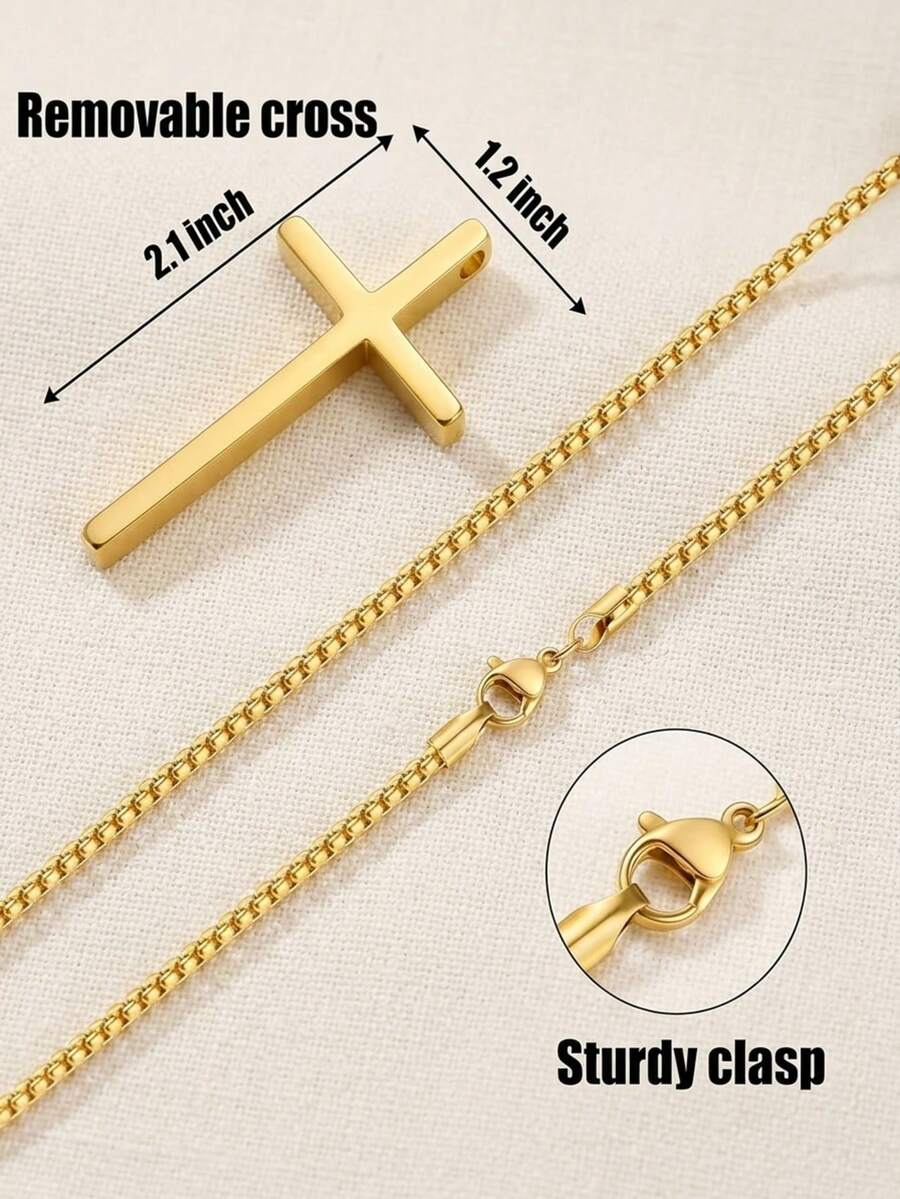 Men's Pendant Necklace, Men's Stainless Steel Cross Chain Pendant Necklace - Gold - View 1