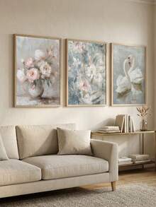 3 Pieces Swan Wall Art Prints Pink Flowers Painting Posters Vintage Wall Arts Romantic Wall Artwork Aesthetic Wall Picture Elegant Mural Bedroom Wall Decor Living Room Decoration Stuff No Frame - Cartoon - View 10