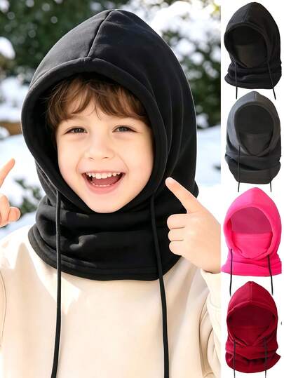 1pc 3-8Y 8-12Y Black Grey Burgundy Kids Winter Balaclava Ski Mask Warm Adjustable With Fleece Lining Hat Suitable For Boys Girls Thick Warm Fleece Hat, Suitable For Children