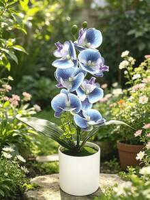 1pc Artificial Phalaenopsis Orchid Potted Plant, Realistic Fake Orchid Flower Bonsai, Silk Artificial Floral Decor, Maintenance-Free Artificial Flower Bonsai, Aesthetic Table Centerpiece Decoration For Living Room, Bedroom, Office, Wedding Garden, Home Desktop - Multicolor - View 1