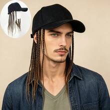European American Men Integrated Cap & Wig, Adjustable Hip Hop Small Braids Baseball Cap - Black - View 1