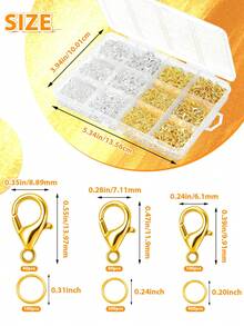 900pcs Lobster Clasp And Open Jump Ring Set - Gold Jewelry Clasps, Suitable For Necklaces, Bracelets, Keychains And DIY Jewelry Making - Multicolor - View 2
