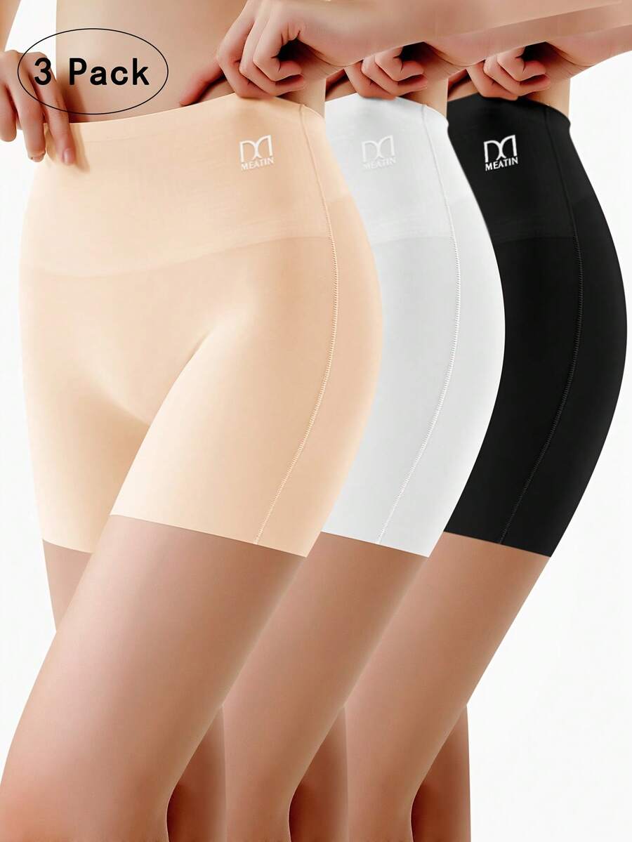 Women's High-Waisted Shorts With Tummy Control And Anti-Exposure Design (Sports Boxer Style) - Black Beige White - View 1