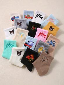 10 Pairs Kids Ankle Socks 1-16 Years Boys Girls Cute Teddy Bear Construction Truck Athletic Sports Socks School Low Cut Crew Short Socks - Multicolor - View 4