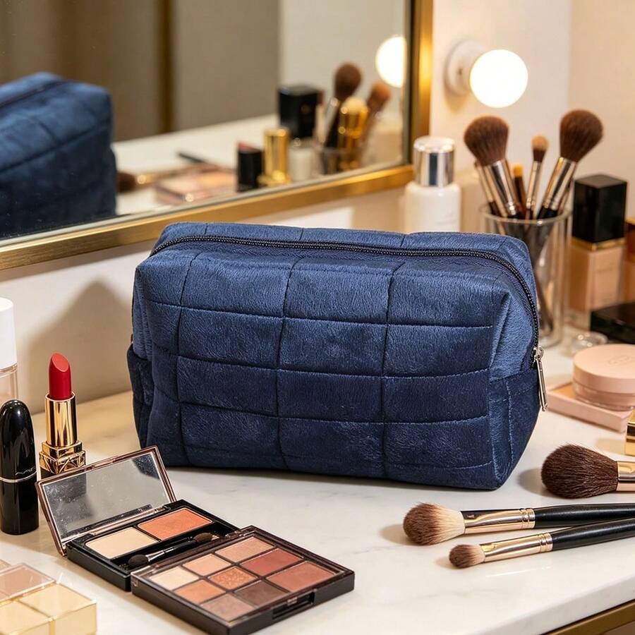1件/枕頭造型化妝包，大容量天鵝絨化妝品收納袋，便攜旅行盥洗包，迷你化妝品收納袋 - 解壓枕頭化妝包 - 查看 1