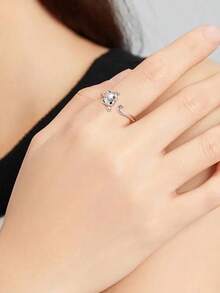Adjustable Cat Tail Ring, Silver-Plated Cute Kitten Open Wrap Ring, Black Eyes, Fashionable Animal Personality Accessory, Suitable For Women's Daily Wear - Silver - View 10
